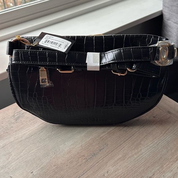NWT Bebe | Josephine Crocodile Embossed Convertible Sling, Black - Picture 3 of 4